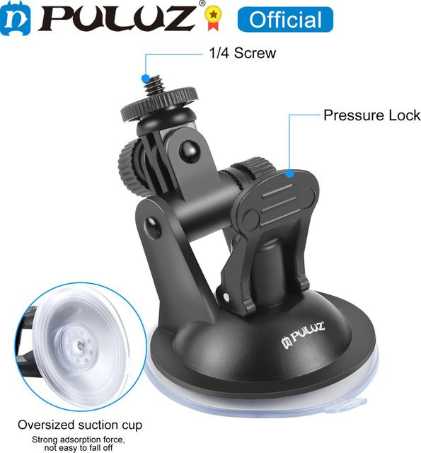 PULUZ Auto-Saugnapfhalterung in Schwarz mit Schraube, Stativadapter und Aufbewahrungstasche für GoPro, Insta360, DJI und andere Actionkameras - Bild 1