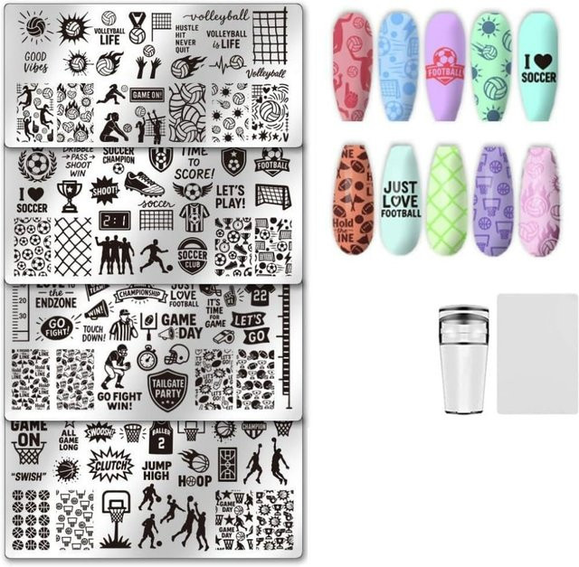 Nagelstempel-Set mit 4 Platten, Sport, Floral und Pflanze, Nail Art Schablonen - Bild 1