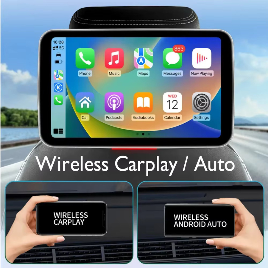 Icreative 10,1 Zoll HD Android Auto und Apple CarPlay Kopfstützenmonitor mit Bluetooth und Ambientebeleuchtung, Schwarz - Bild 3