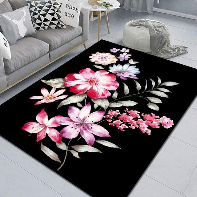 Waschbarer floraler Teppich in Multicolour für Wohnzimmer und Schlafzimmer, B/T: 60 x 40 cm - Bild 1