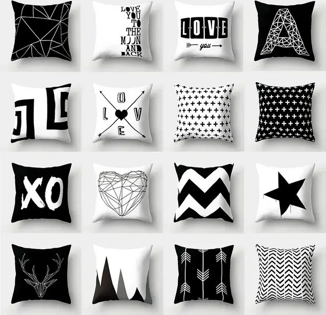 VIKAMA Kissenbezug mit geometrischem Design in Schwarz, quadratisch, B/B/H: 30 x 30 x 30 cm - Bild 1