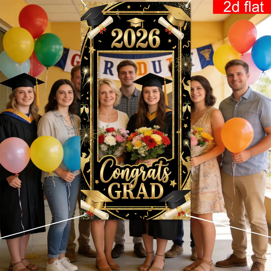 OURFETE Abschlussfeier-Dekoration Goldene Foto-Requisiten für die Abschlussfeier 2026, Rechteckig, B: 180 cm, H: 90 cm - Bild 2
