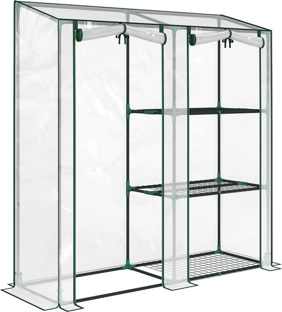 Outsunny Gewächshaus mit 3 Regaletagen und 2 Aufrolltüren aus Stahl und PVC, Transparent, B/T/H: 143 x 45 x 151 cm - Bild 1