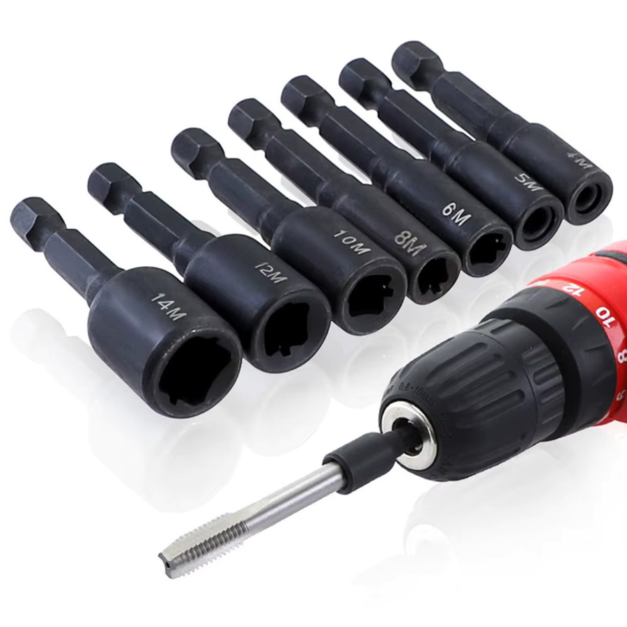 VIBRATITE Gewindeschneider Adapter Set M4-M14 mit 1/4 Zoll Sechskantschaft und Doppelkopf Square Tap Sockets - Bild 4