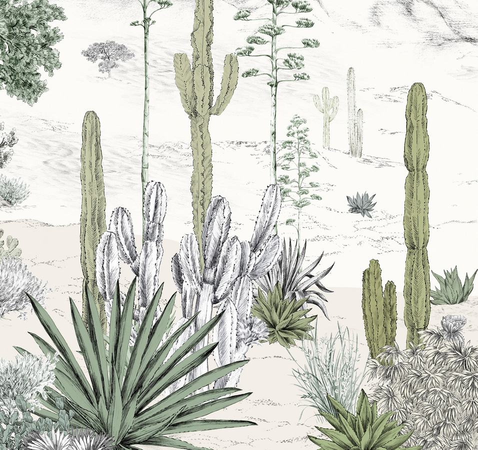 Isidore Leroy Mural Succulentes Naturel Wandbild in Weiß und Grau mit floralem Boho-Design, Panel A - Bild 2