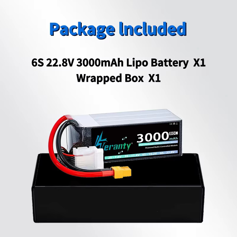 TERANTY 6S Li-Ion Akku 22,8V 3000mAh 80C/160C Schwarz für FPV-Drohnen, Quadcopter, Hubschrauber, RC-Autos und Boote - Bild 6