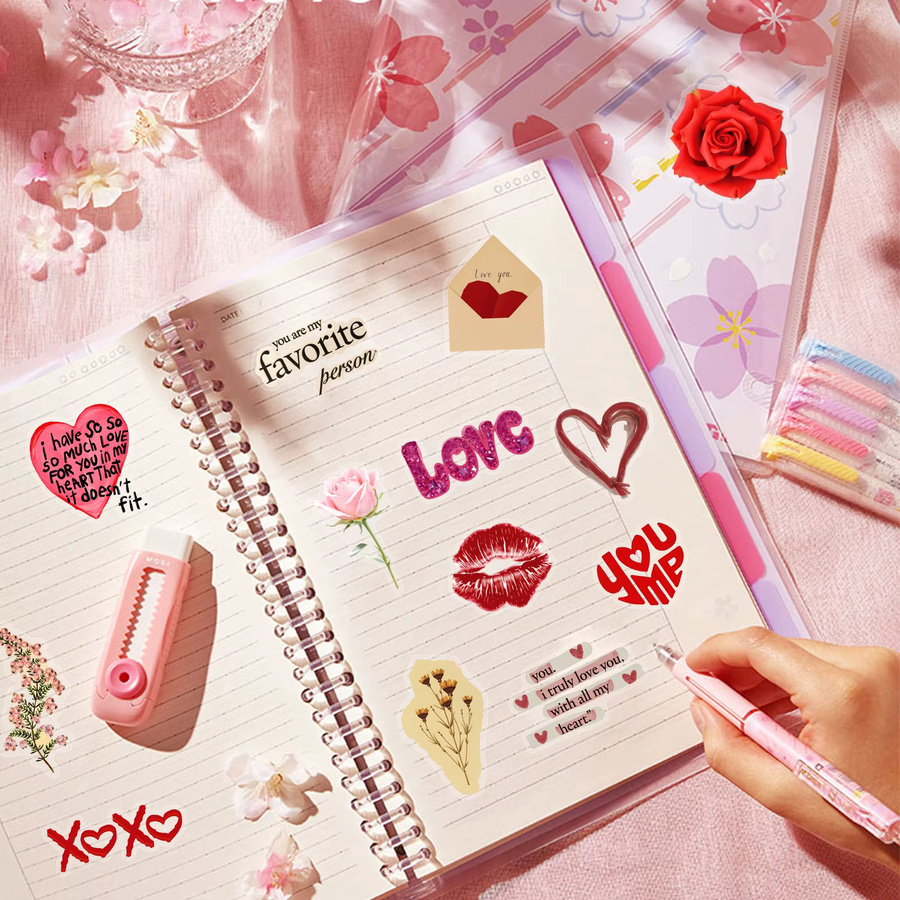 50er-Pack Vintage Valentinstag Graffiti-Aufkleber aus PET-Kunststoff in Multicolour für Handys, Notizbücher und Gepäck - Bild 2