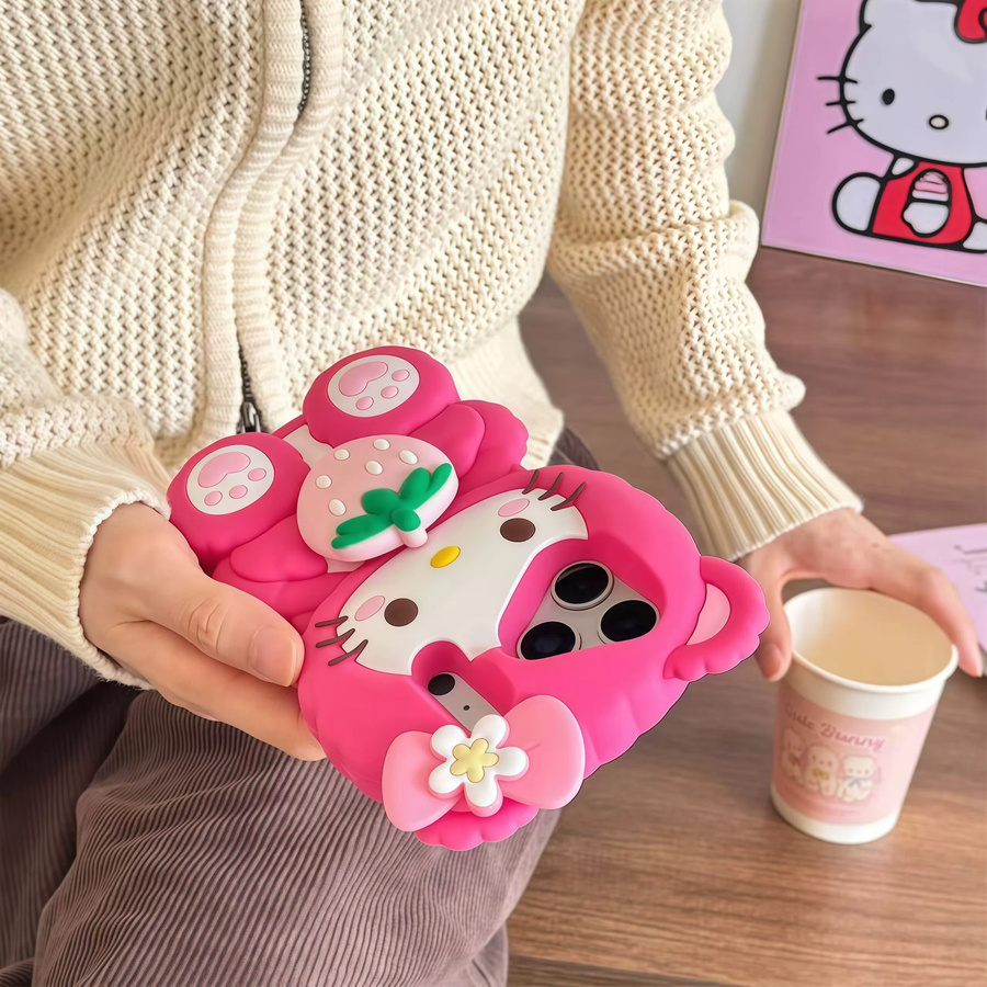 Hello Kitty Handyhülle mit Erdbeer-Design für Apple iPhone 12 bis 17 Pro Max Plus in Pink aus Silikon - Bild 4
