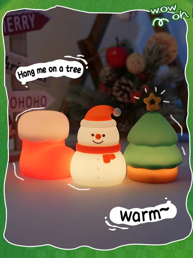 LINYILIGHT Weihnachten Nachtlicht aus Silikon mit 7 Farbwechseln, Schneemann und Socken Design, RGB LED Tischlampe für Kinderzimmer - Bild 5