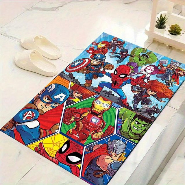 Marvel Avengers Superhelden Teppich Yun Heng Three in Blau, rutschfeste und waschbare Samt-Fußmatte für Kinderzimmer und Wohnräume, B/T: 90 x 60 cm - Bild 1