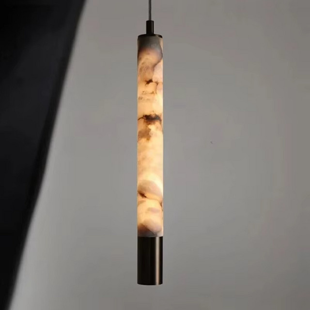 HomeLover Moderne Zylindrische LED Pendelleuchte aus Marmor in Weiß mit Warmweißem Licht - Bild 1