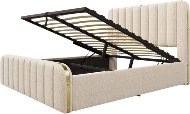 okwish Polsterbett mit Matratze und USB Type-C Ladefunktion, Beige/Gold, B/T/H: 140 x 200 x 101 cm - Bild 1