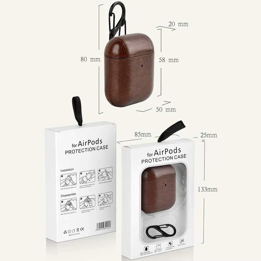 Schutzhülle aus PU-Leder für Apple AirPods mit Karabiner in Schwarz und Braun - Bild 4
