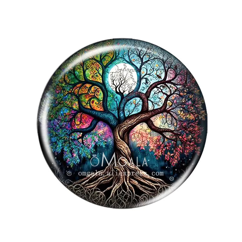 OMGALA Glas Cabochon Baum des Lebens, Bunt, Rund - Bild 2