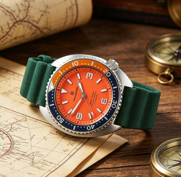 PARNSRPE Armbanduhr Automatik, orangefarbenes Zifferblatt, Saphirglas, 45 mm, Herren - Bild 1