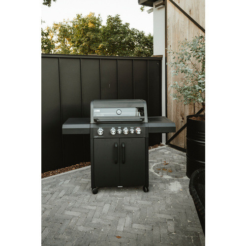 h-Marke Gasgrill New York Pro in matt Graphit Schwarz mit 4 Brennern, Sear-Brenner, Thermometer, Warmhalterist und Rollwagen - Bild 2