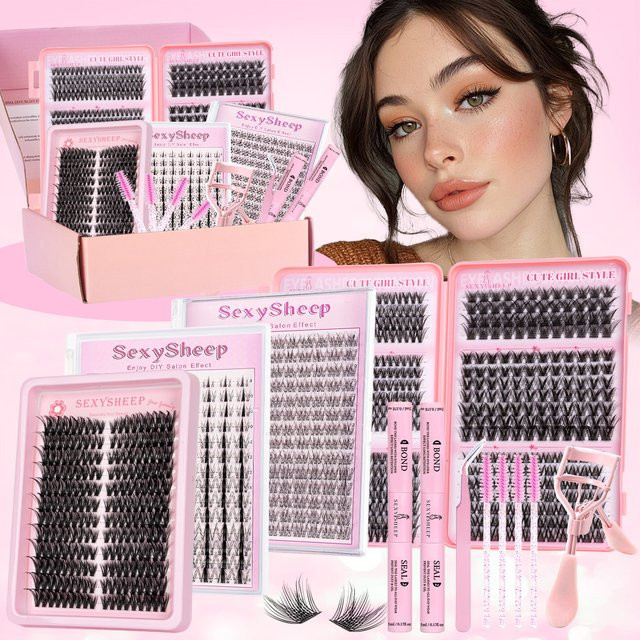 SEXYSHEEP Wimpernverlängerungs-Set mit Wimpernbüscheln, Wimpernkleber und Versiegelung, Unisex - Bild 1