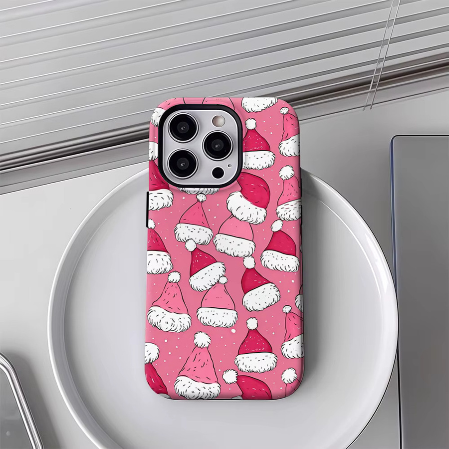 Rosa Handyhülle mit Weihnachtsmannmützen-Design für Apple iPhone 11 bis iPhone 17 Pro Max Plus mit doppelschichtiger Rückseite - Bild 4