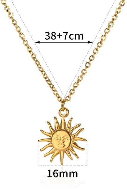 Halskette Edelstahl, Gold, Zirkonia, Sonnenanhänger, Damen, 45 cm - Bild 1