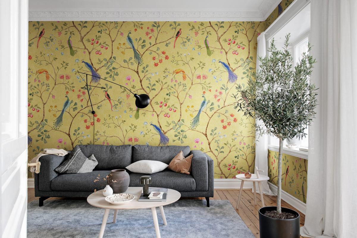 Rebel Walls Mural Songbirds Wandtattoo in Saffron Gelb und Multicolour mit floralem und orientalischem Design - Bild 2
