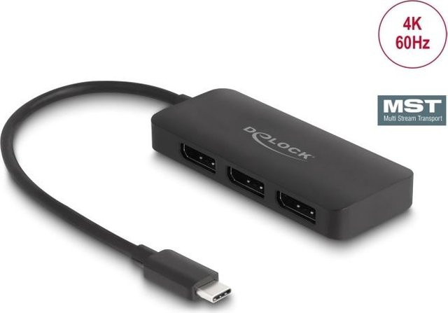 DeLOCK 88041 Schnittstellen-Hub DisplayPort zu USB-C in Schwarz für 4K UHD Auflösung - Bild 1