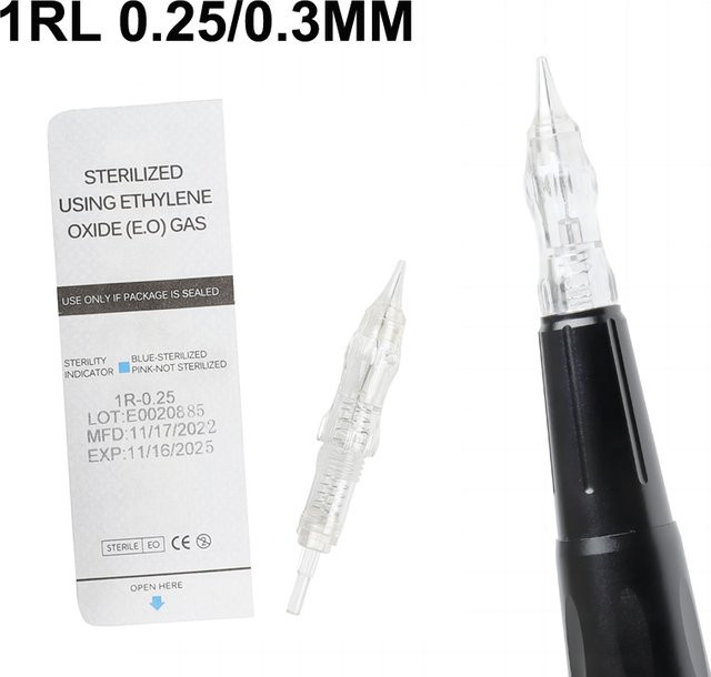 Mona Permanent Make-Up Schraubenpatronen Nadeln 1RL 0,25/0,3 mm, 10 Stück - Bild 1