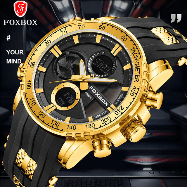 FOXBOX Armbanduhr, Analog-Digital, Quarz, Schwarz, Gold, Herren - Bild 1