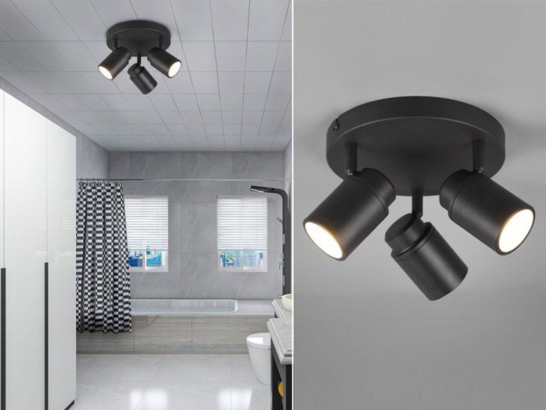 Angelo Trio Lighting Runder Deckenspot aus schwarzem Metall mit 3 verstellbaren GU10 Spots - Bild 1