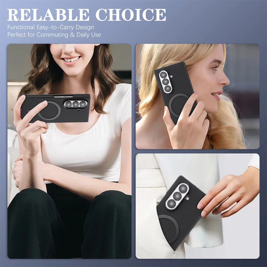 Ultradünne Carbonfaser-Leder-Handyhülle von aierkeba für Samsung Galaxy Z Fold 7 6 5 4 3 5G mit MagSafe Magnetischer Abdeckung in Schwarz - Bild 6