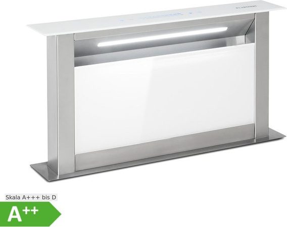 Klarstein Royal Flush Eco Dunstabzugshaube Downdraft in Weiß und Edelstahl mit 604 m³/h Luftleistung, Breite: 60 cm, Energieeffizienzklasse A+