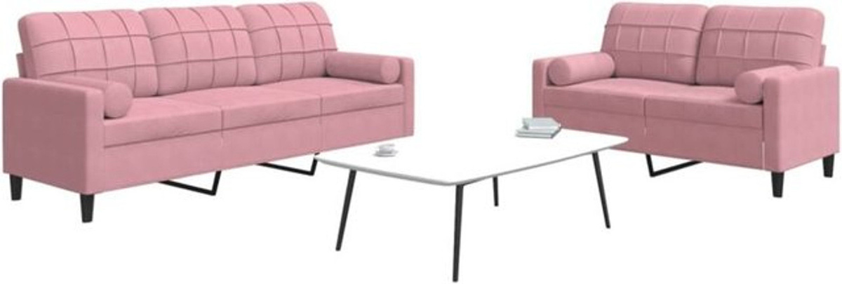 Vidaxl 2-tlg. Ecksofa aus Samt mit Kissen und Nackenrollen in Rosa - Bild 1