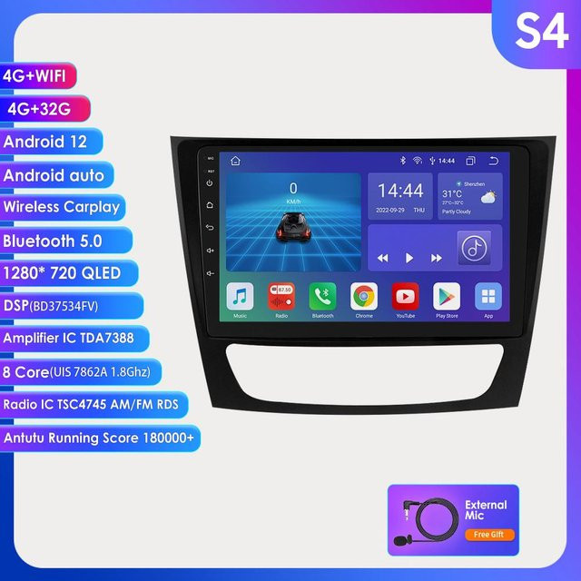 Hizpo Android 12 Multimedia Radio mit Carplay und 4G-LTE für Mercedes Benz E-Klasse W211 und CLS-Klasse W219, Schwarz, 8-Core, 32G, mit GPS und Cellular-Funktion - Bild 1