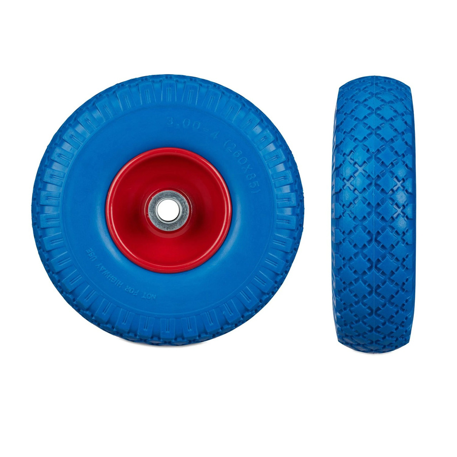 Relaxdays 2er Sackkarrenrad Set aus Stahl und PU-Gummi, Pannensicher, Farben: Blau und Rot, Durchmesser: 26 cm, Breite: 8,5 cm - Bild 2