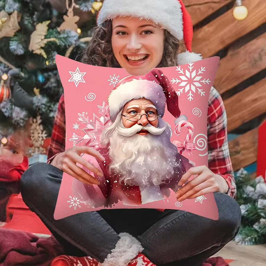 Runtow Weihnachts-Kissenbezug mit Weihnachtsmann-Motiv in Pink, B/H: 45 x 45 cm - Bild 2