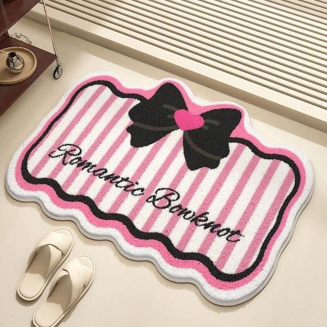 Rutschfeste Badezimmer-Fußmatte in Schleifenform mit Cartoon-Design, rosa, B/B: 40 x 60 cm - Bild 1