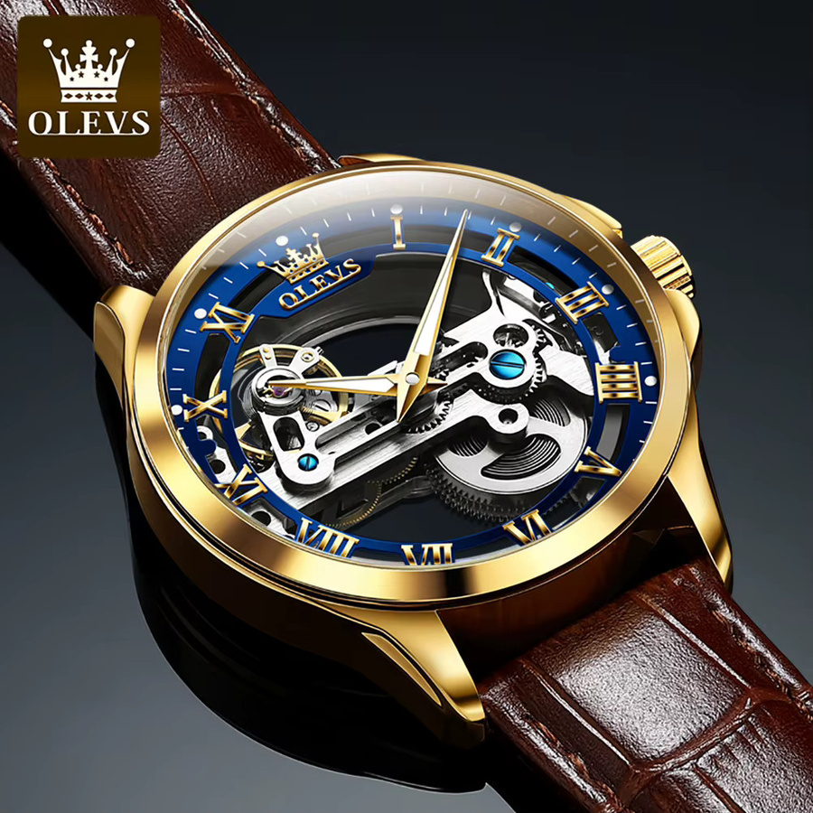 OLEVS Armbanduhr, Automatik, Leder, Gold, Herren - Bild 1