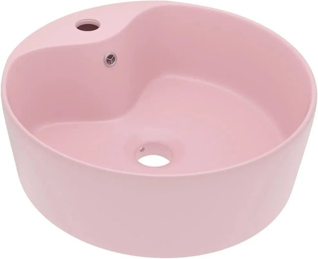 vidaXL Luxus-Waschbecken aus Keramik mit Überlauf in Pink, Durchmesser: 36 cm, Höhe: 13 cm - Bild 1