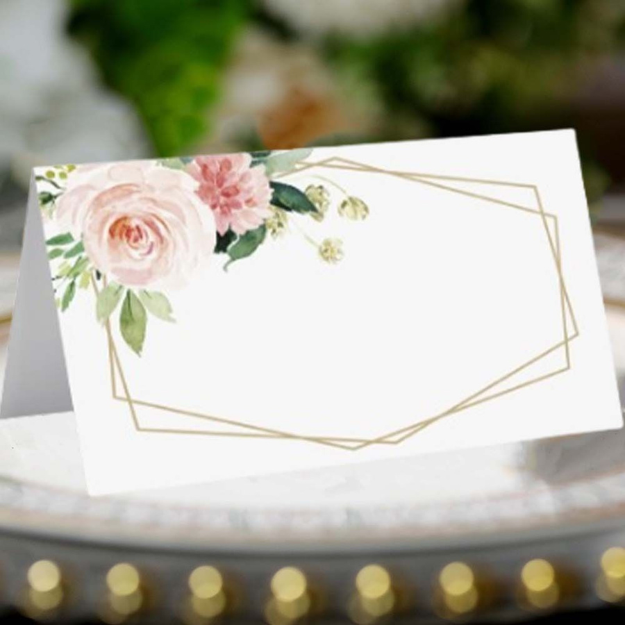 50 Stück beschreibbare florale Tischkarten aus Papier in Weiß für Banketttische - Bild 3