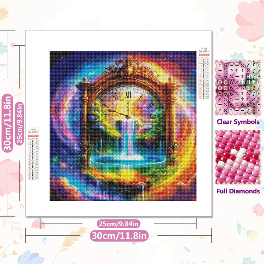EverShine DIY Diamantmalerei Uhr mit Wasserfall Landschaft Motiv, 5D Vollplatz-Rundmosaik in Multicolour, Durchmesser: 20 cm - Bild 2