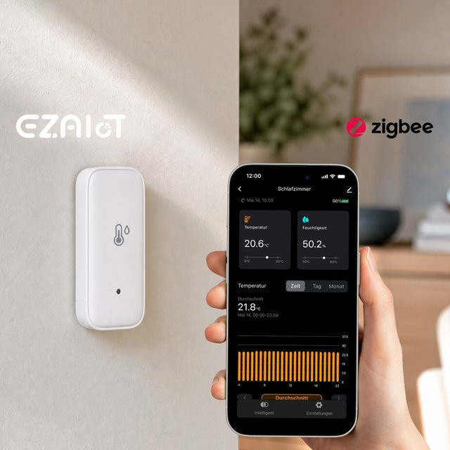 Tuya Zigbee 3.0 2-in-1 Temperatur- und Feuchtigkeitssensor als smartes Thermometer-Hygrometer in Weiß für Alexa, 2MQTT und HomeAssistant - Bild 1
