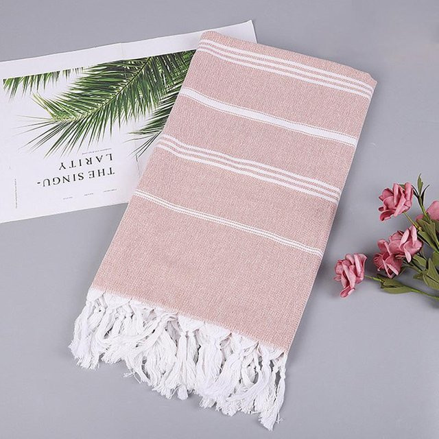 Gestreiftes Strandtuch aus reiner Baumwolle von JMG Household Supplies in Pink, weiches und schnelltrocknendes Badetuch mit Quasten für Erwachsene, B/H: 100 x 180 cm - Bild 1