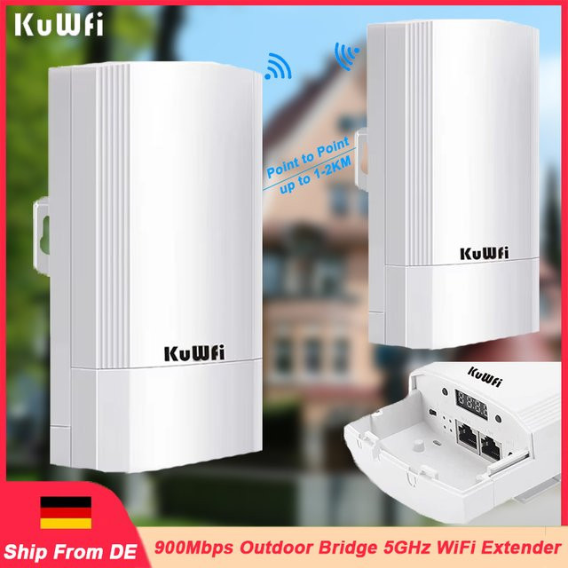 KuWFi Outdoor Bridge 5 GHz WLAN Repeater CPE200 WiFi Extender mit 900 Mbit/s, Punkt-zu-Punkt Verbindung bis zu 2 km, IP65 wasserdicht, Weiß - Bild 1