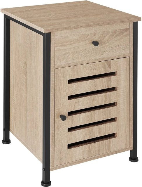 tectake Nachttisch im Industrial Style aus Holz und Stahl in Braun und Schwarz mit Schublade und Staufach, B/T/H: 40 x 42 x 60,5 cm - Bild 2
