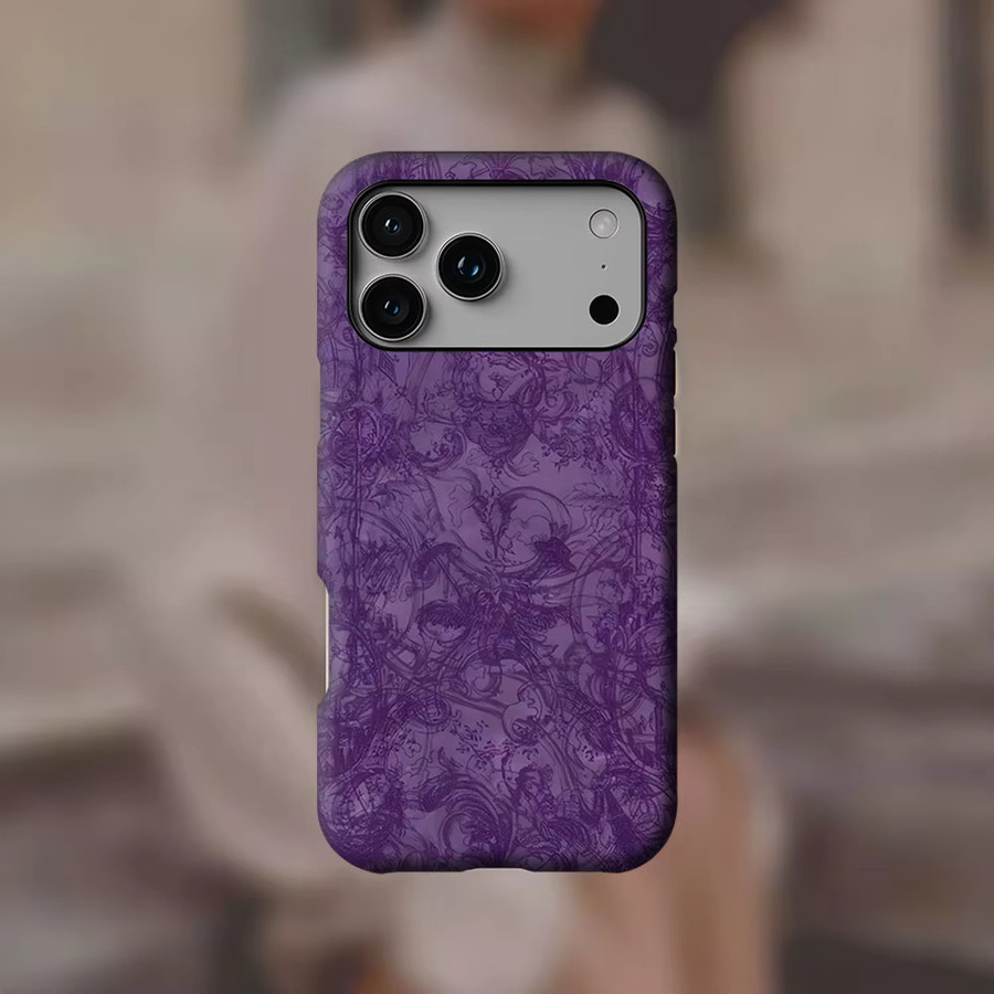 Potdemiel Handyhülle mit lila Barock-Spiralen für iPhone 17 16 15 14 13 Pro Max Plus mit Magnetfunktion und robustem Doppelschicht-Schutz - Bild 3