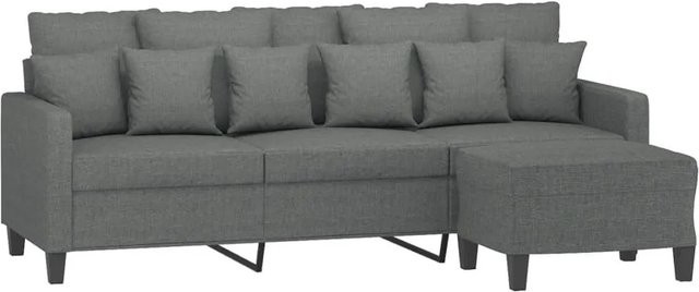 vidaXL 3-Sitzer-Sofa mit passendem Fußhocker in Dunkelgrau aus Stoff, Breite: 198 cm - Bild 1
