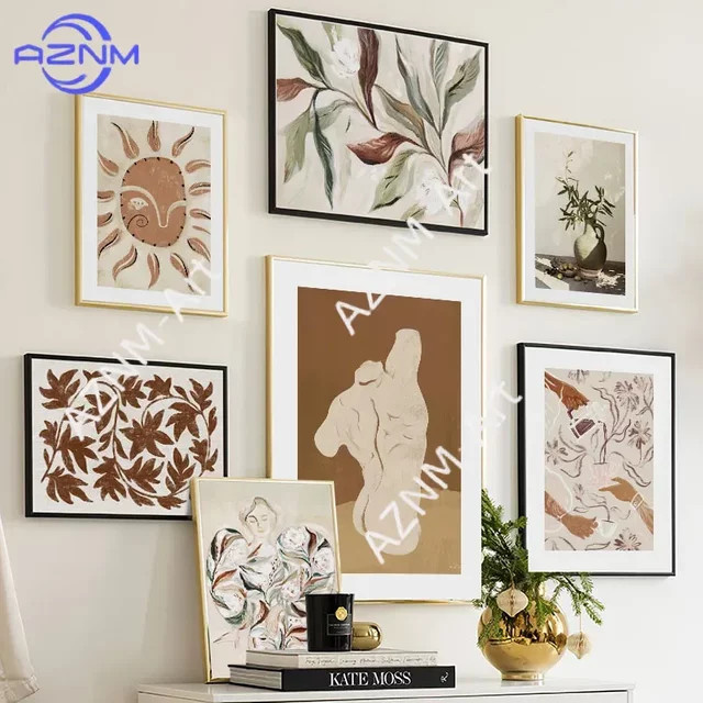 KAYOU Leinwandbild Boho Stil mit Mädchen, Sonne und Blättern in abstrakter Kunst als Wanddeko für dein Wohnzimmer - Bild 1