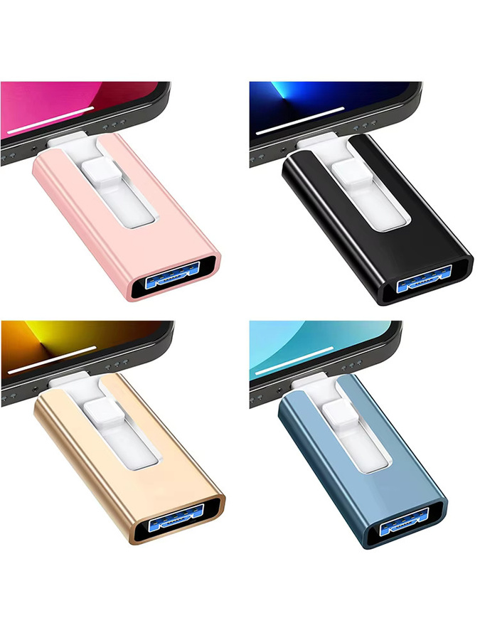 DIXSG 4-in-1 OTG USB Flash Drive mit Micro USB, USB-C und Lightning Anschlüssen, 64 GB, Schwarz - Bild 4