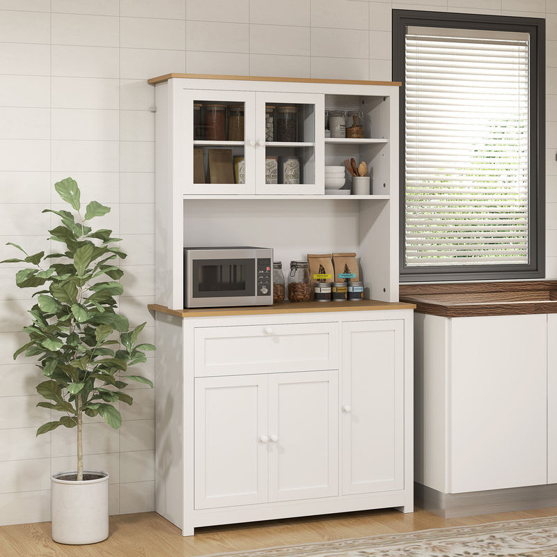 HOMCOM Vitrinenschrank in Weiß mit Schublade, 2 offenen Ebenen und 3 Schränken, B/T/H: 100 x 40 x 180 cm - Bild 2