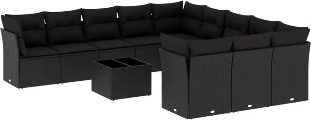 vidaXL 12-tlg. Garten-Sofagarnitur aus Polyrattan in Schwarz mit Tisch und Kissen inklusive Stauraum - Bild 1