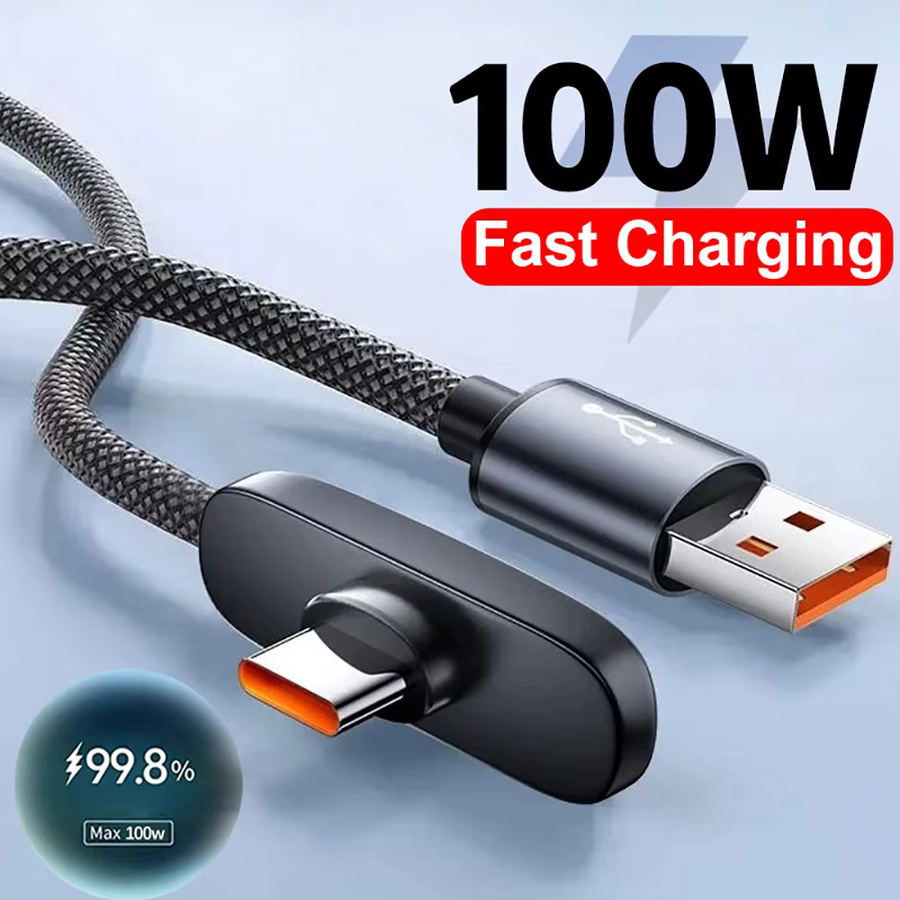 100W USB-C Schnellladekabel mit 90 Grad Winkel, USB-C zu PD Ladekabel in Schwarz für Samsung, Huawei, POCO und Realme - Bild 2